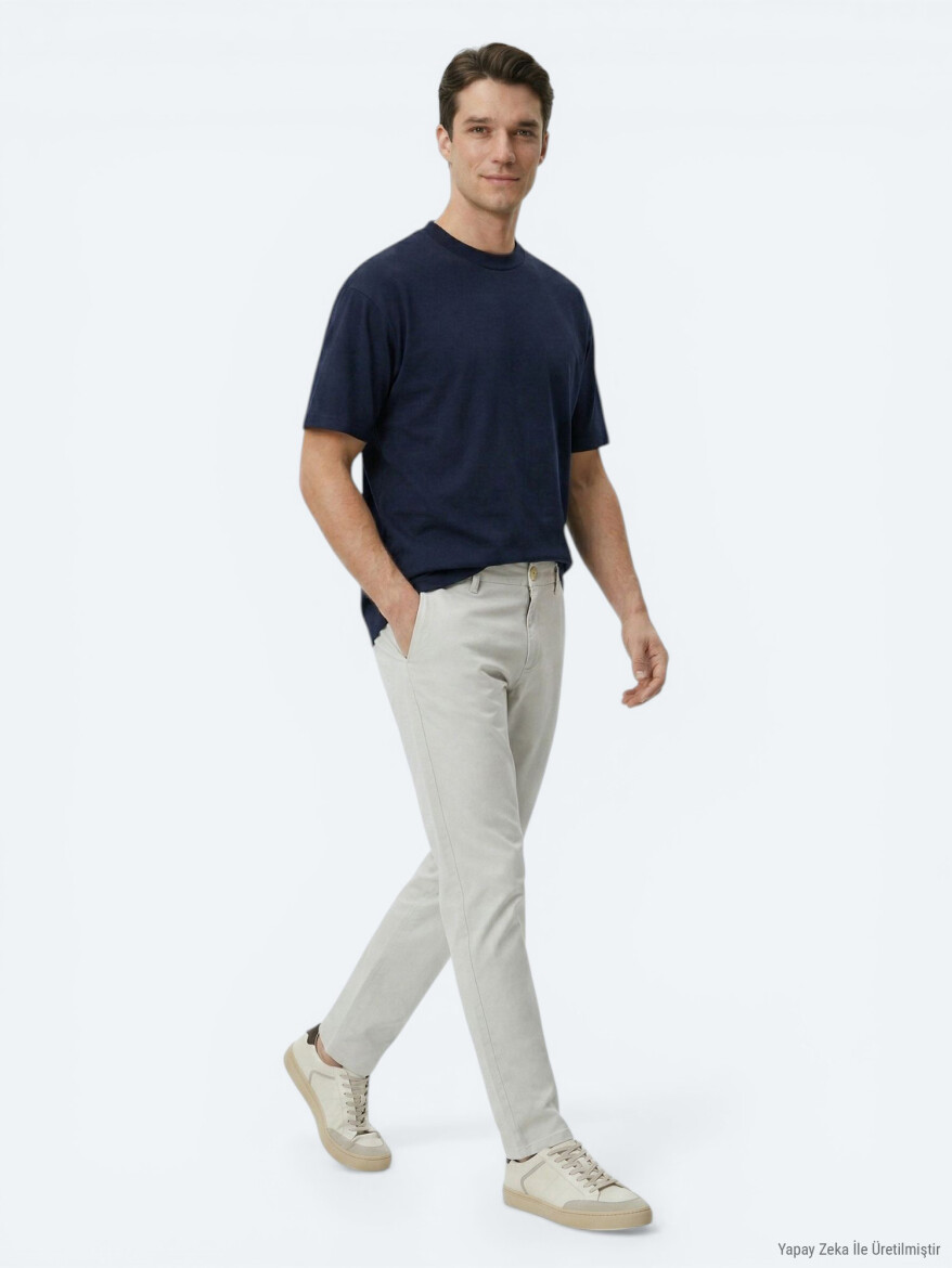 Navy Blue Plain 100% Cotton T-Shirt - KİP