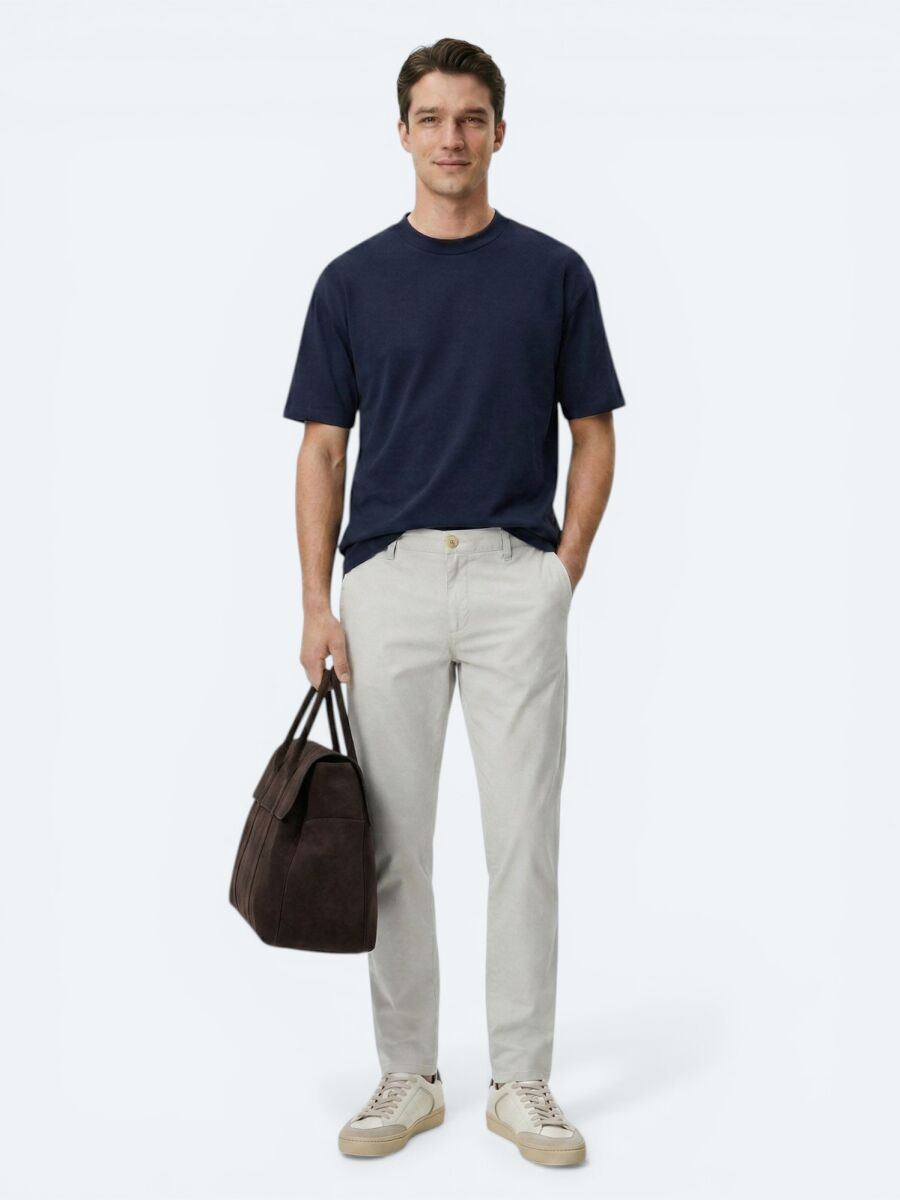 Navy Blue Plain 100% Cotton T-Shirt - 3