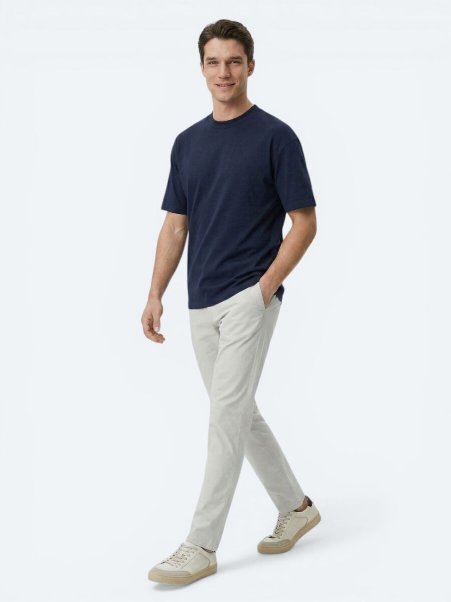 Navy Blue Plain 100% Cotton T-Shirt - 4