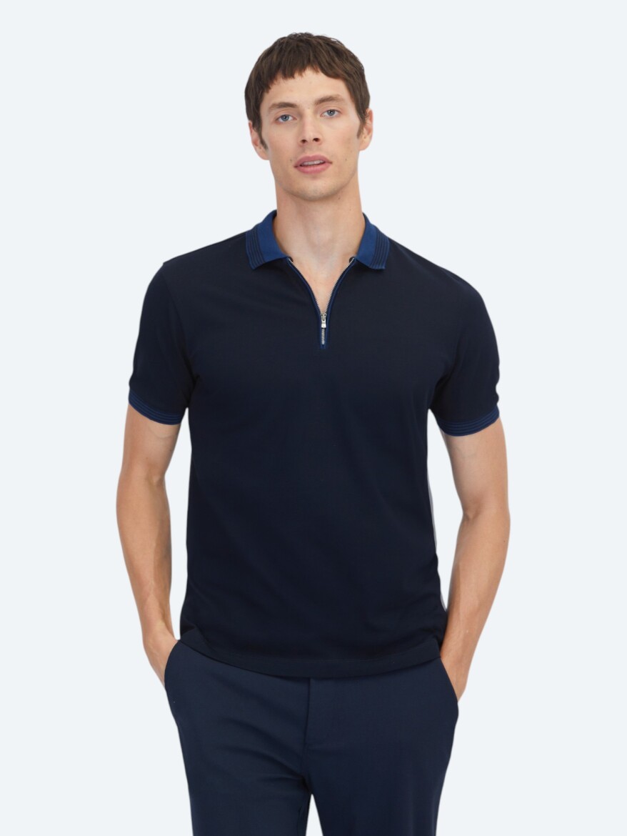Navy Blue Plain 100% Cotton T-Shirt - 1