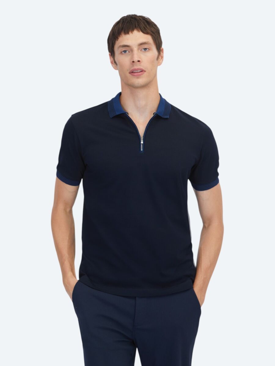 Navy Blue Plain 100% Cotton T-Shirt - 1