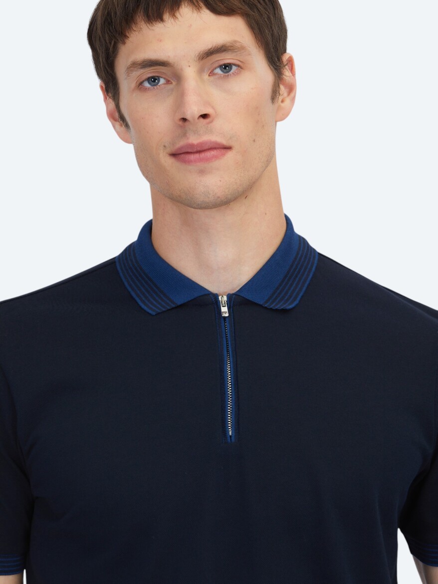 Navy Blue Plain 100% Cotton T-Shirt - 3