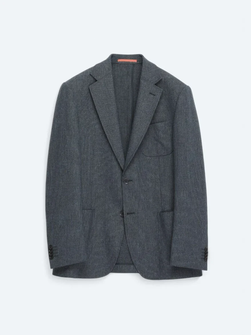 Navy Blue Plain Comfort Fit Wool Blended Suit - 1