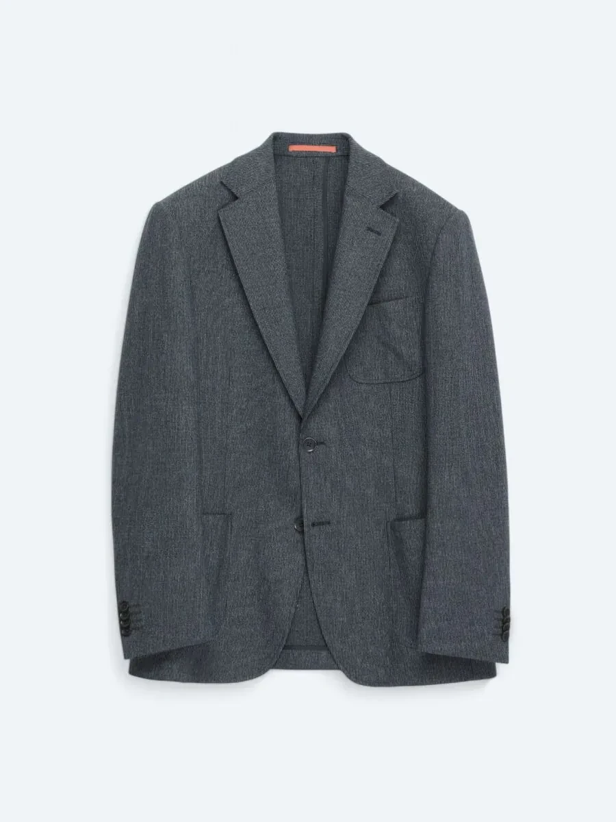 Navy Blue Plain Comfort Fit Wool Blended Suit - 1