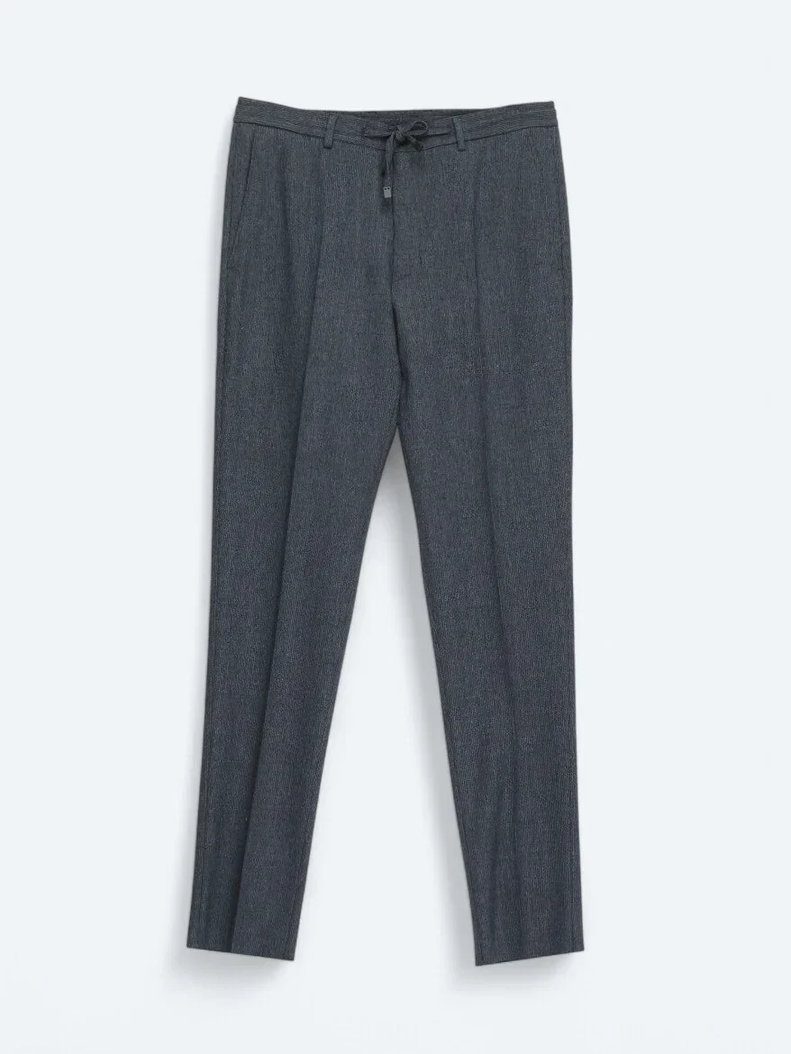 Navy Blue Plain Comfort Fit Wool Blended Suit - 2