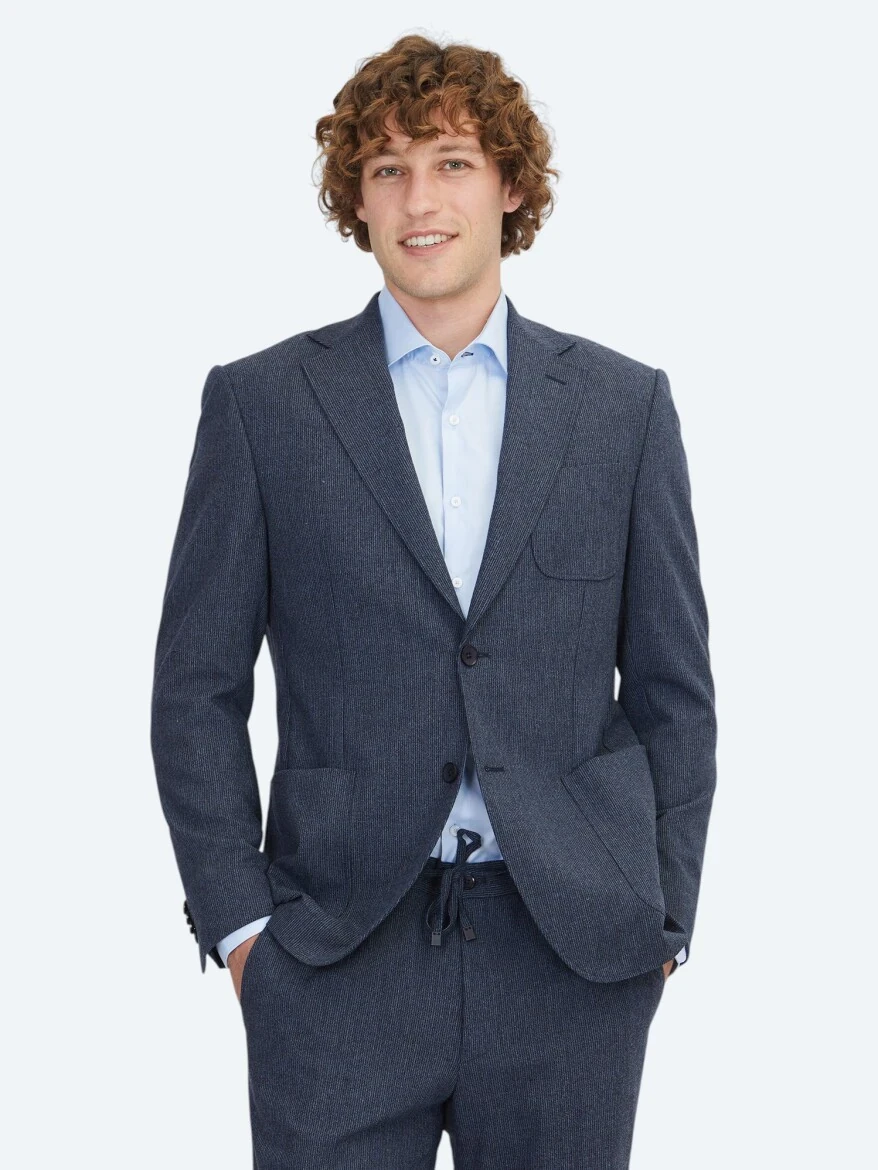 Navy Blue Plain Comfort Fit Wool Blended Suit - KİP