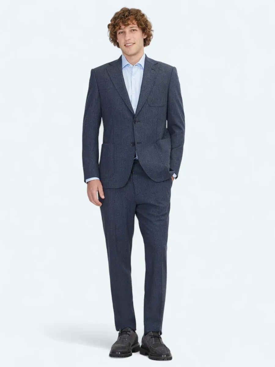 Navy Blue Plain Comfort Fit Wool Blended Suit - 2