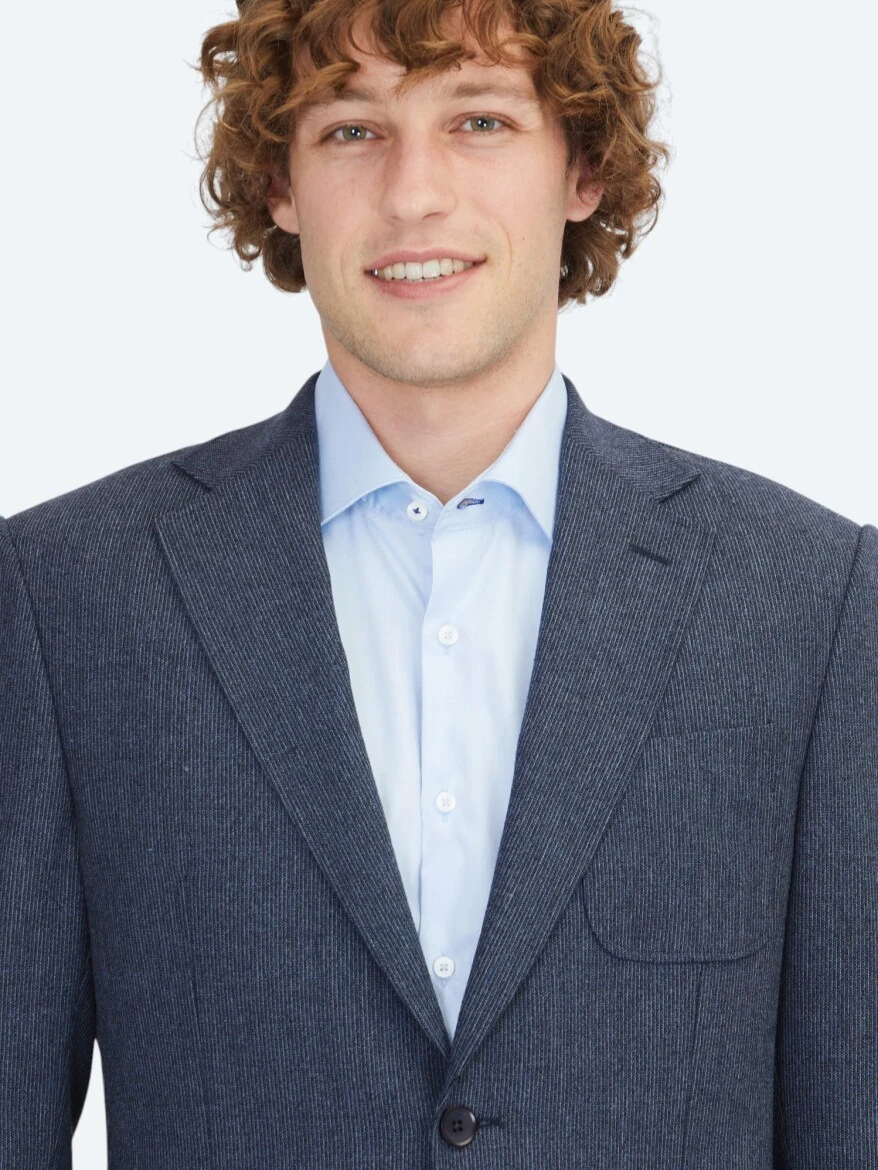 Navy Blue Plain Comfort Fit Wool Blended Suit - 3