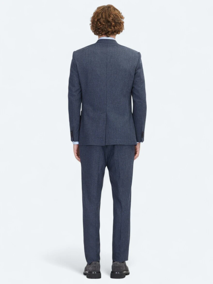 Navy Blue Plain Comfort Fit Wool Blended Suit - 6