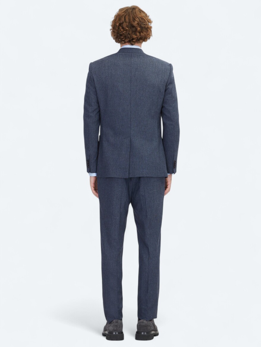 Navy Blue Plain Comfort Fit Wool Blended Suit - 6