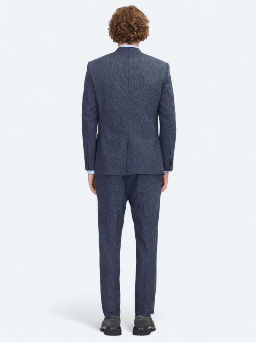 Navy Blue Plain Comfort Fit Wool Blended Suit - 6