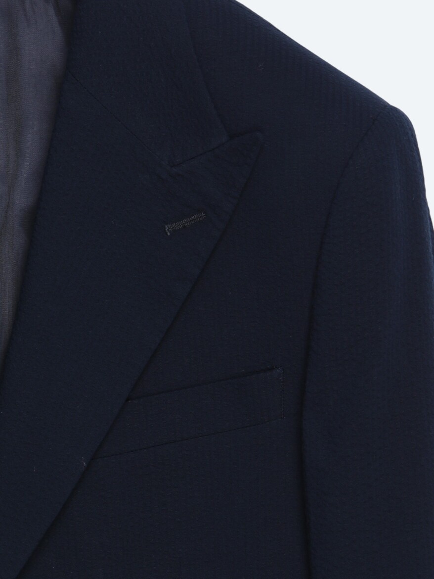 Navy Blue Plain Cotton Blended Suit - 4