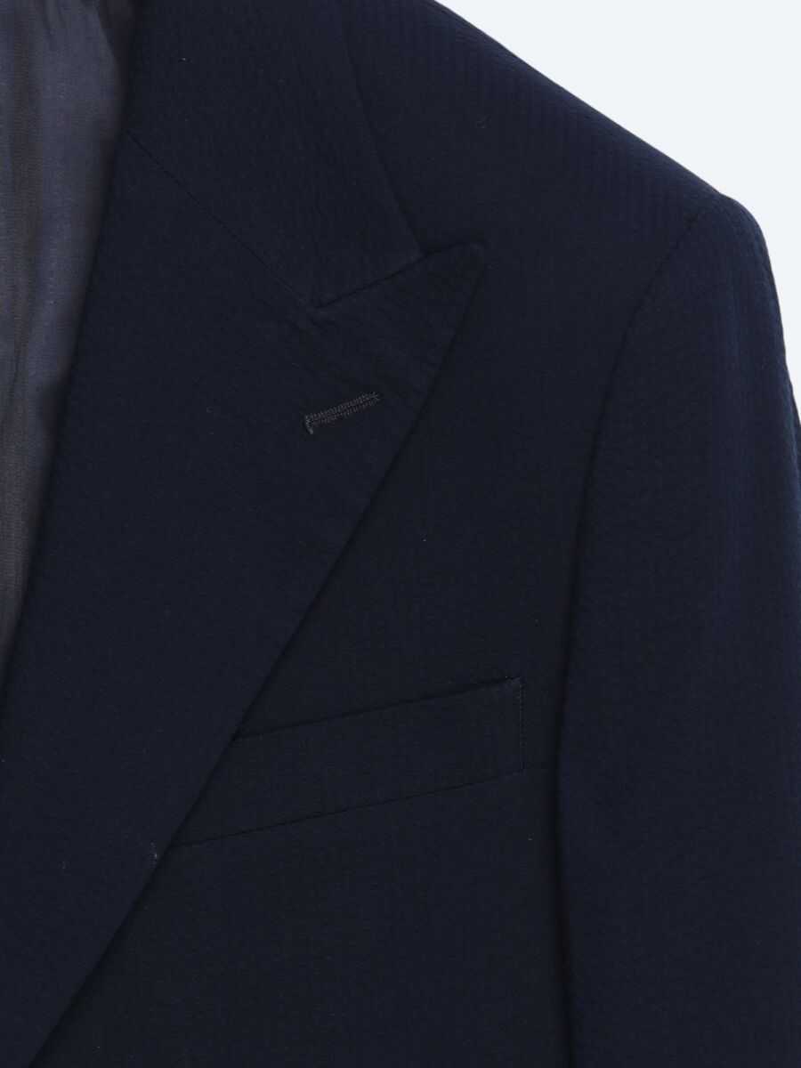 Navy Blue Plain Cotton Blended Suit - 4