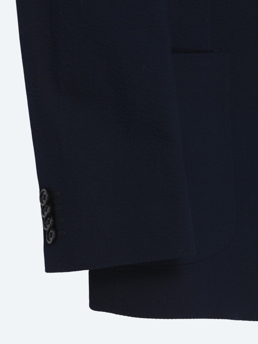 Navy Blue Plain Cotton Blended Suit - 5