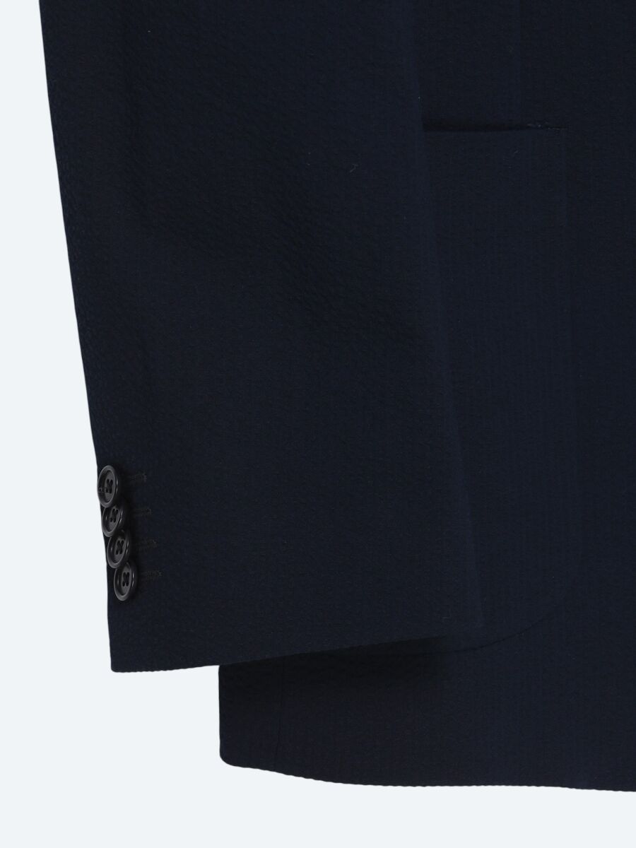 Navy Blue Plain Cotton Blended Suit - 5