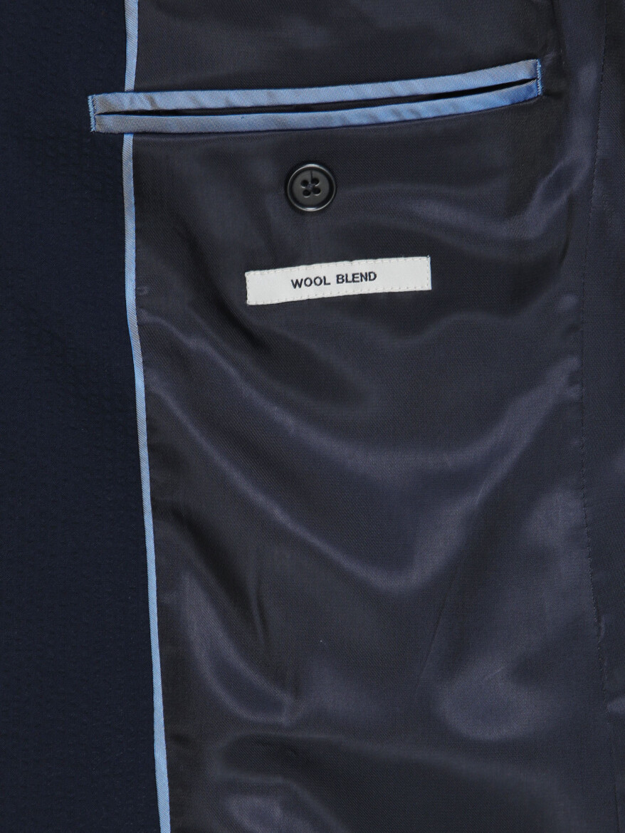 Navy Blue Plain Cotton Blended Suit - 7