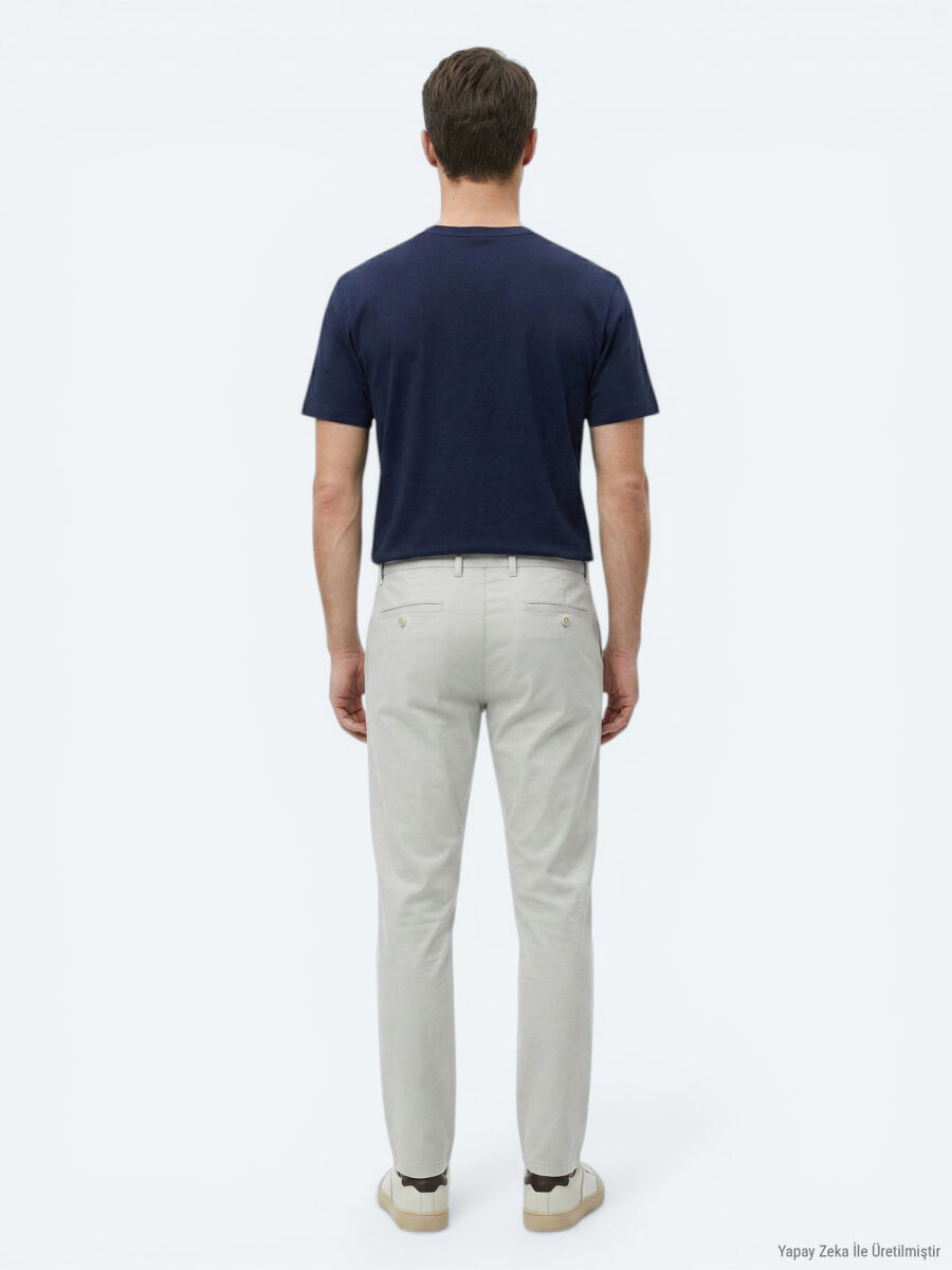 Navy Blue Plain Cotton Blended T-Shirt - 4