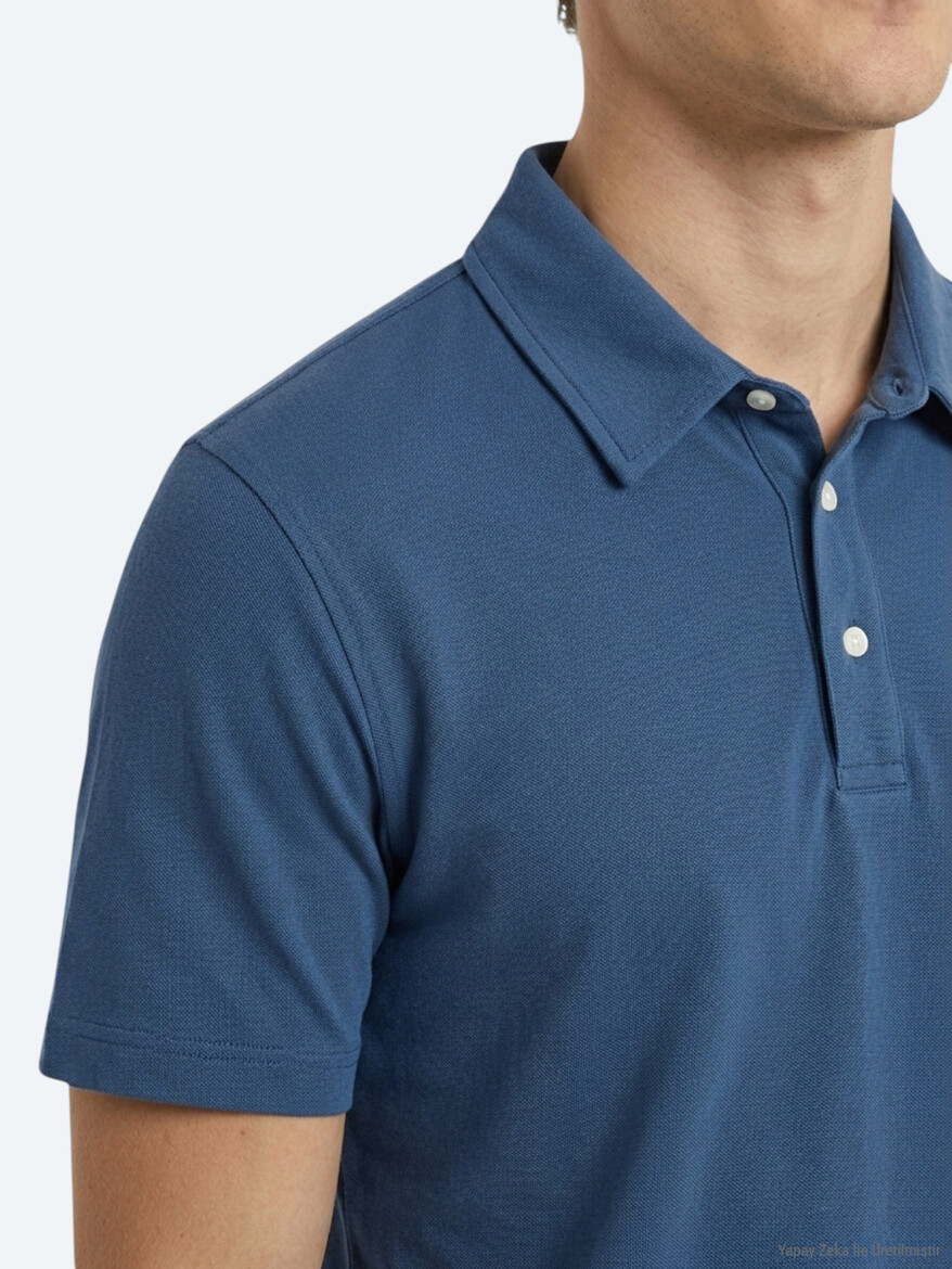 Navy Blue Plain Cotton Blended T-Shirt - 3