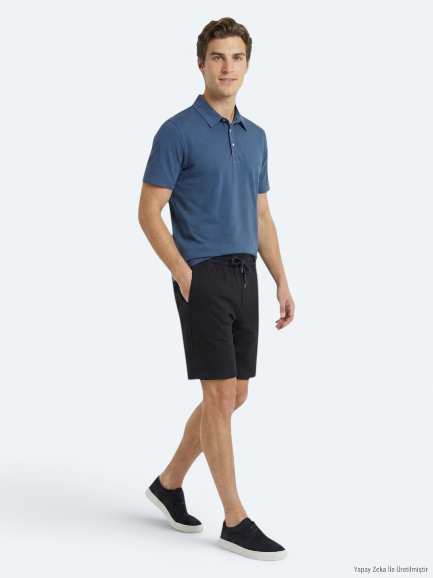 Navy Blue Plain Cotton Blended T-Shirt - 4