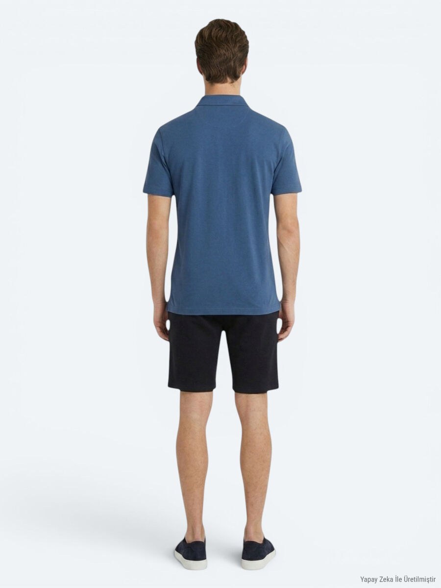 Navy Blue Plain Cotton Blended T-Shirt - 5
