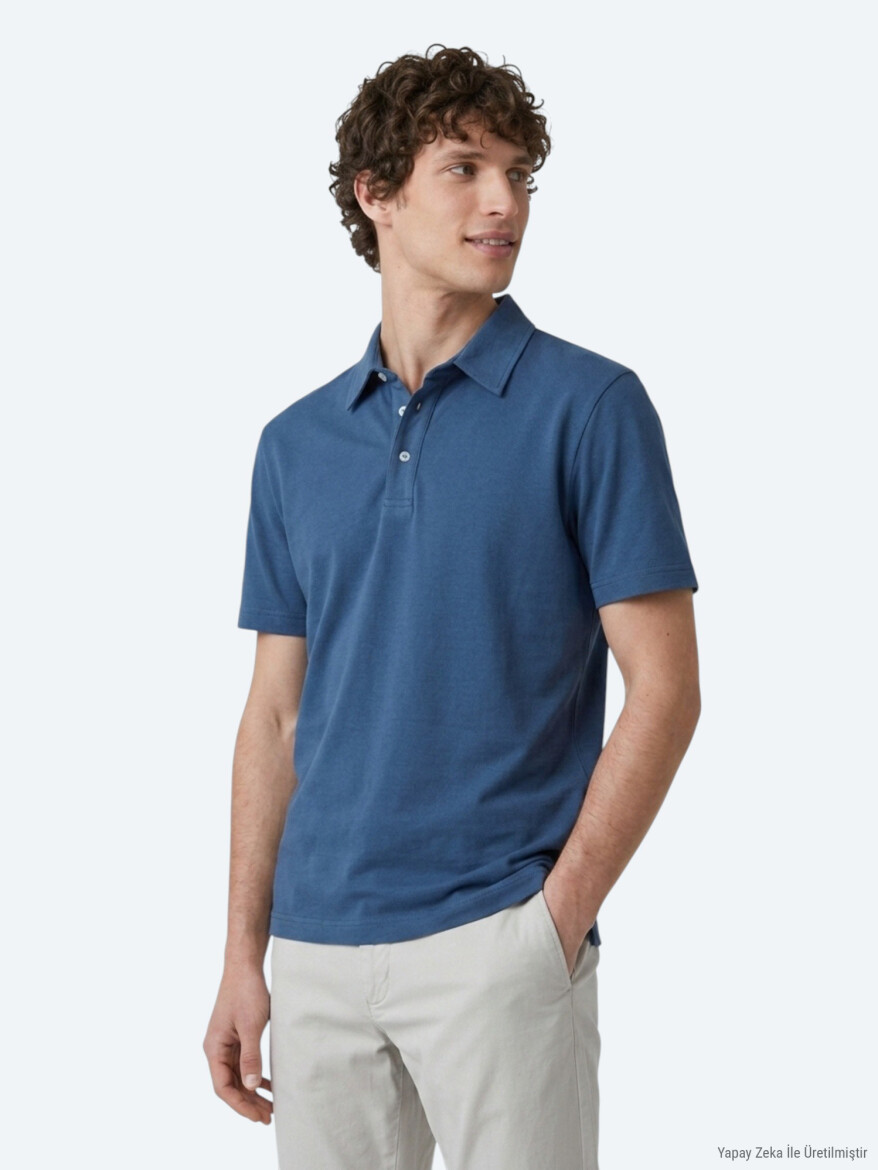 Navy Blue Plain Cotton Blended T-Shirt - 2