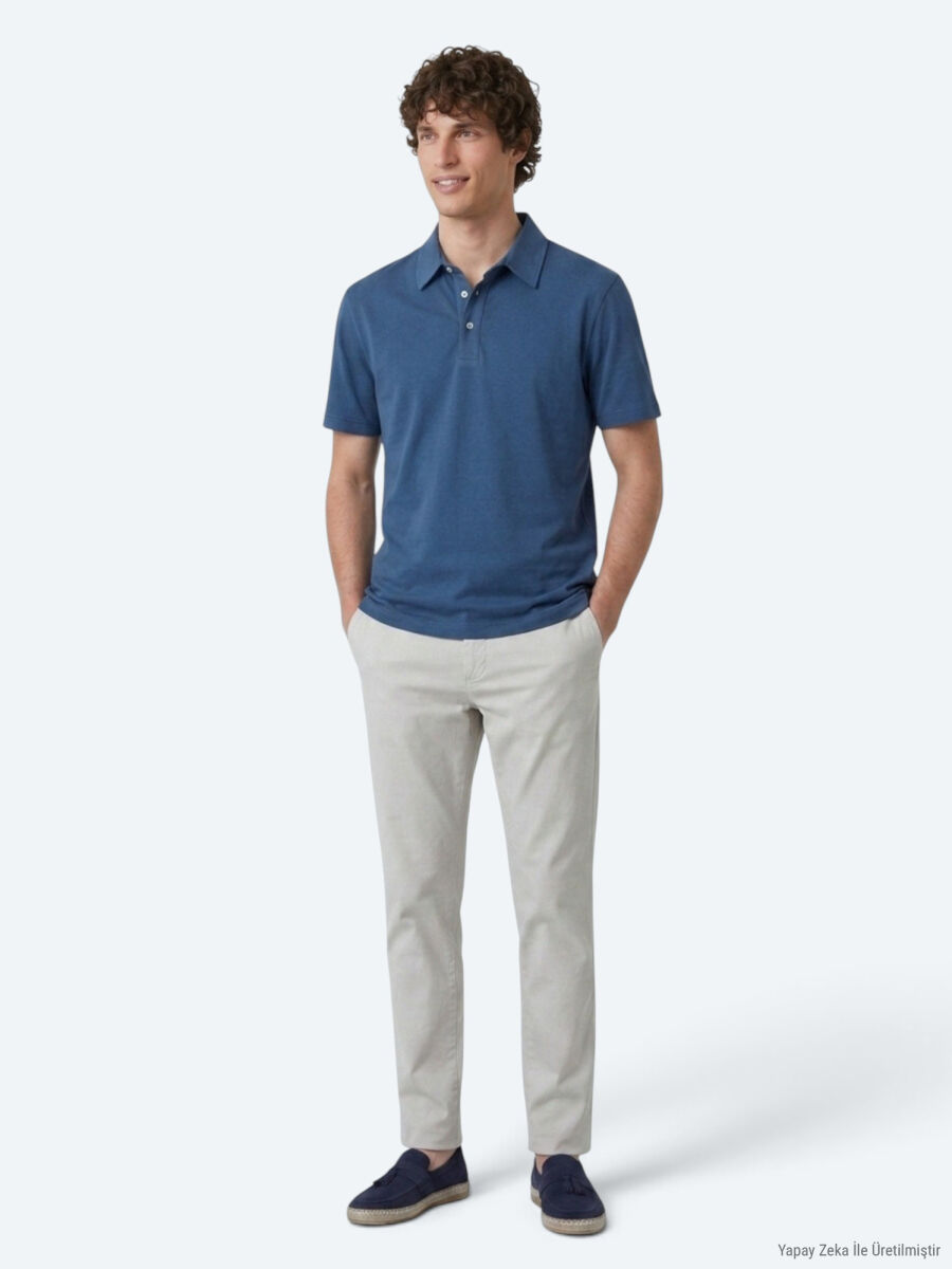 Navy Blue Plain Cotton Blended T-Shirt - 4