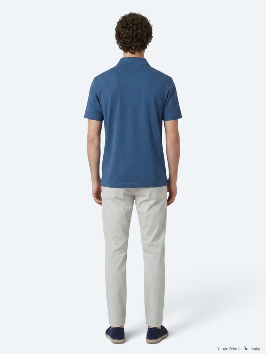 Navy Blue Plain Cotton Blended T-Shirt - 5