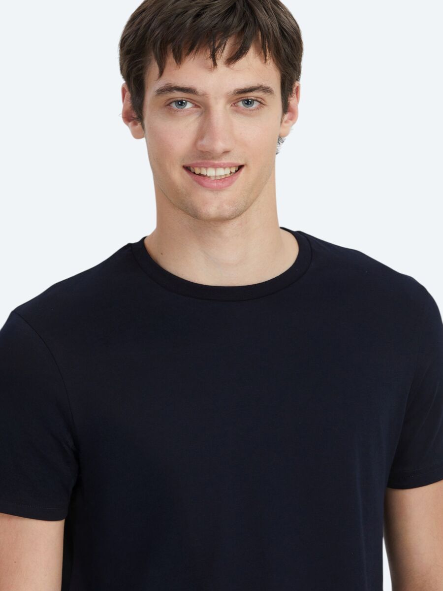Navy Blue Plain Crew Neck 100% Cotton T-Shirt - 3