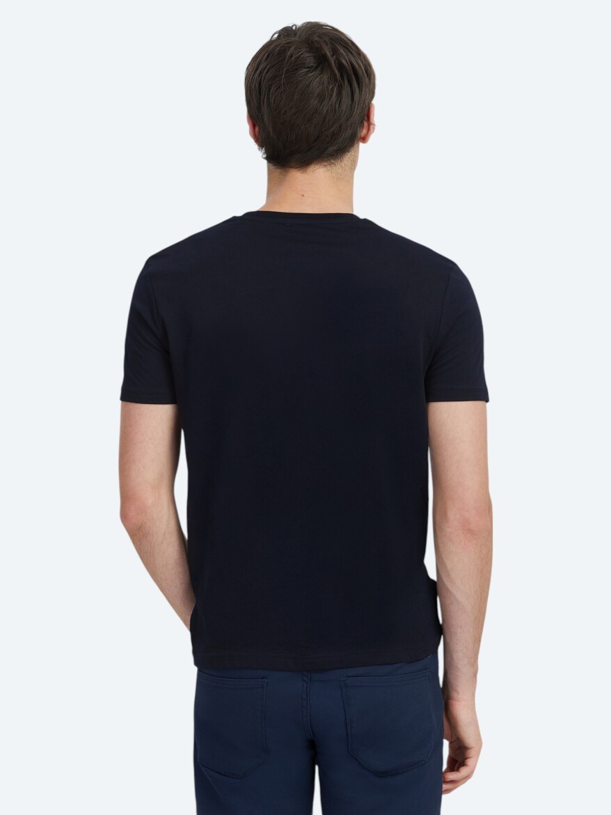 Navy Blue Plain Crew Neck 100% Cotton T-Shirt - 4