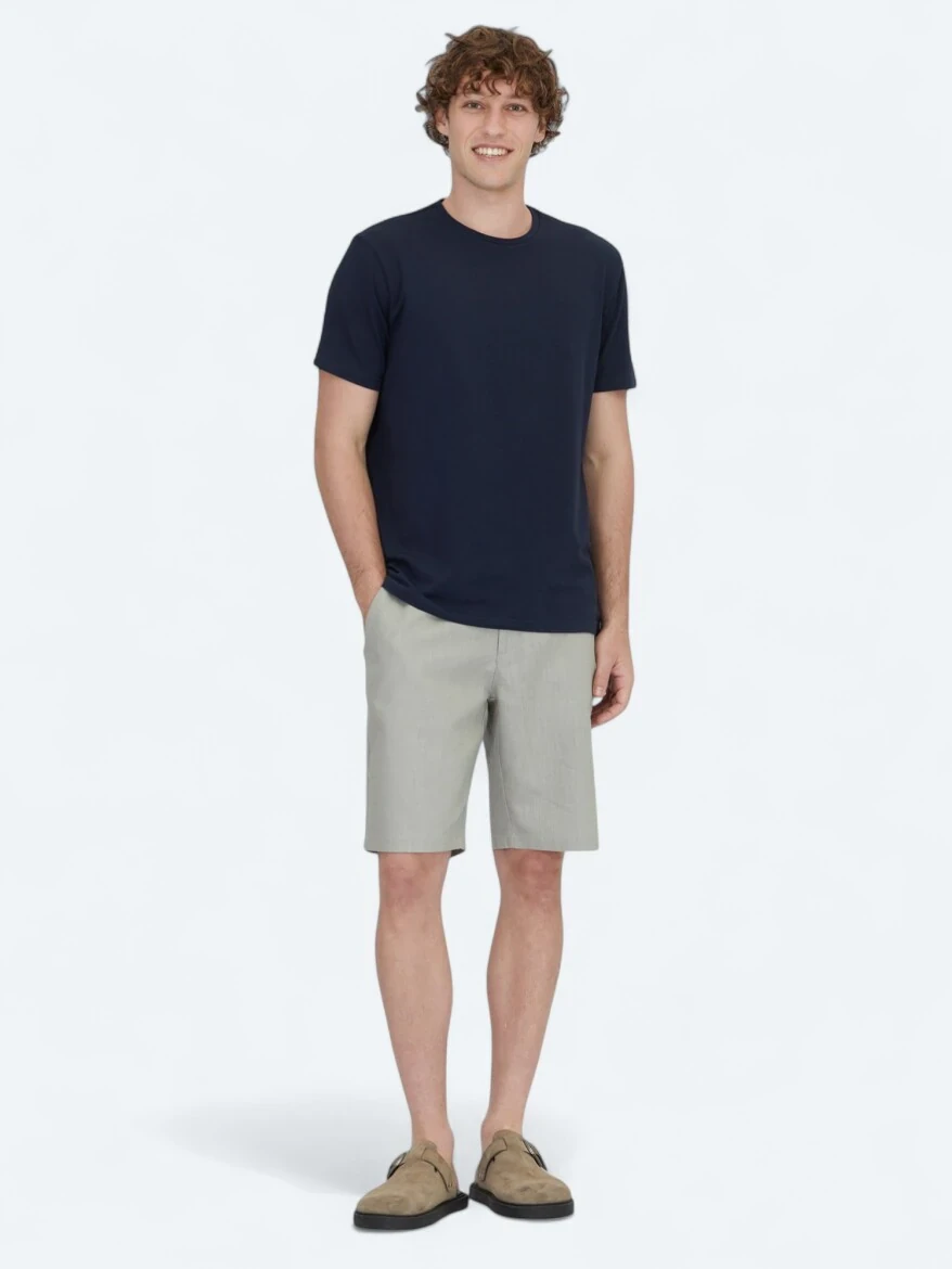 Navy Blue Plain Crew Neck Cotton Blended T-Shirt - 2