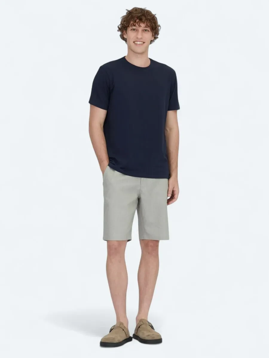 Navy Blue Plain Crew Neck Cotton Blended T-Shirt - 2