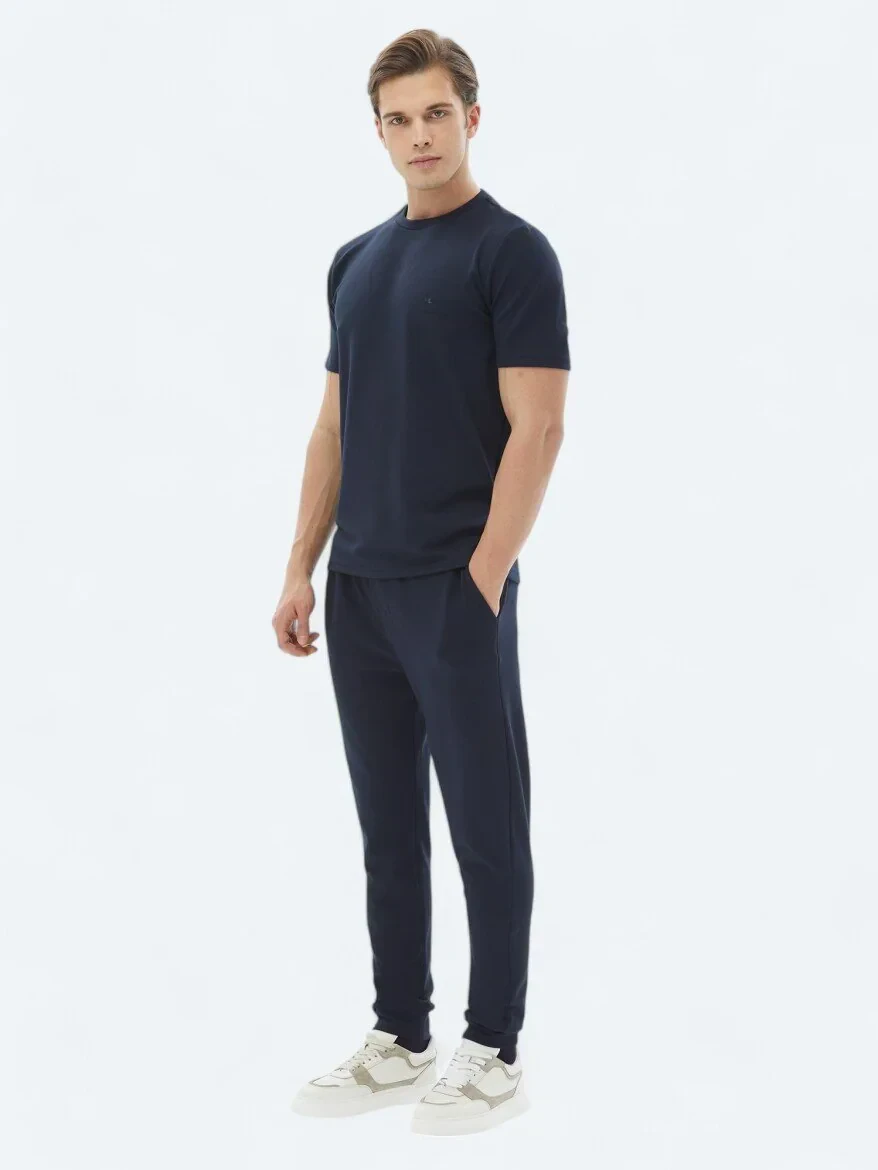 Navy Blue Plain Crew Neck T-Shirt - 2