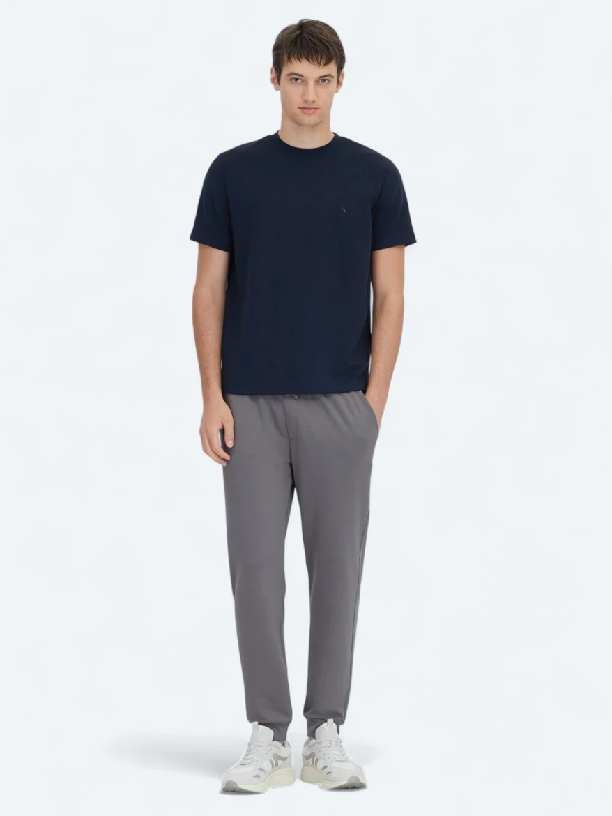 Navy Blue Plain Crew Neck T-Shirt - 2