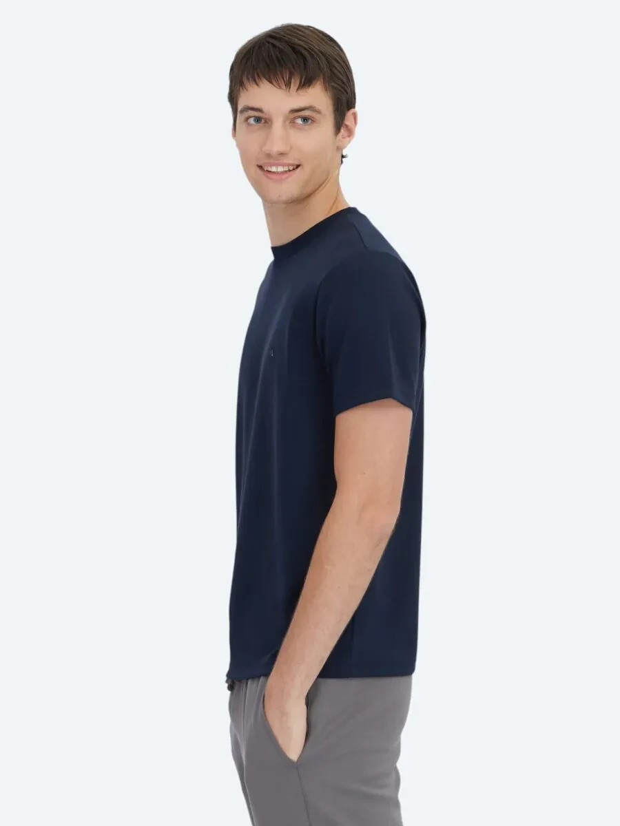 Navy Blue Plain Crew Neck T-Shirt - 3