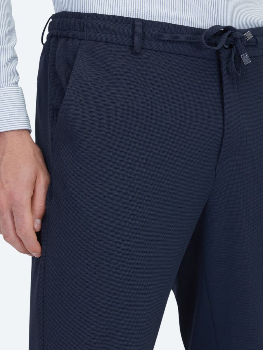 Navy Blue Plain Fitted Fit Suit - 5