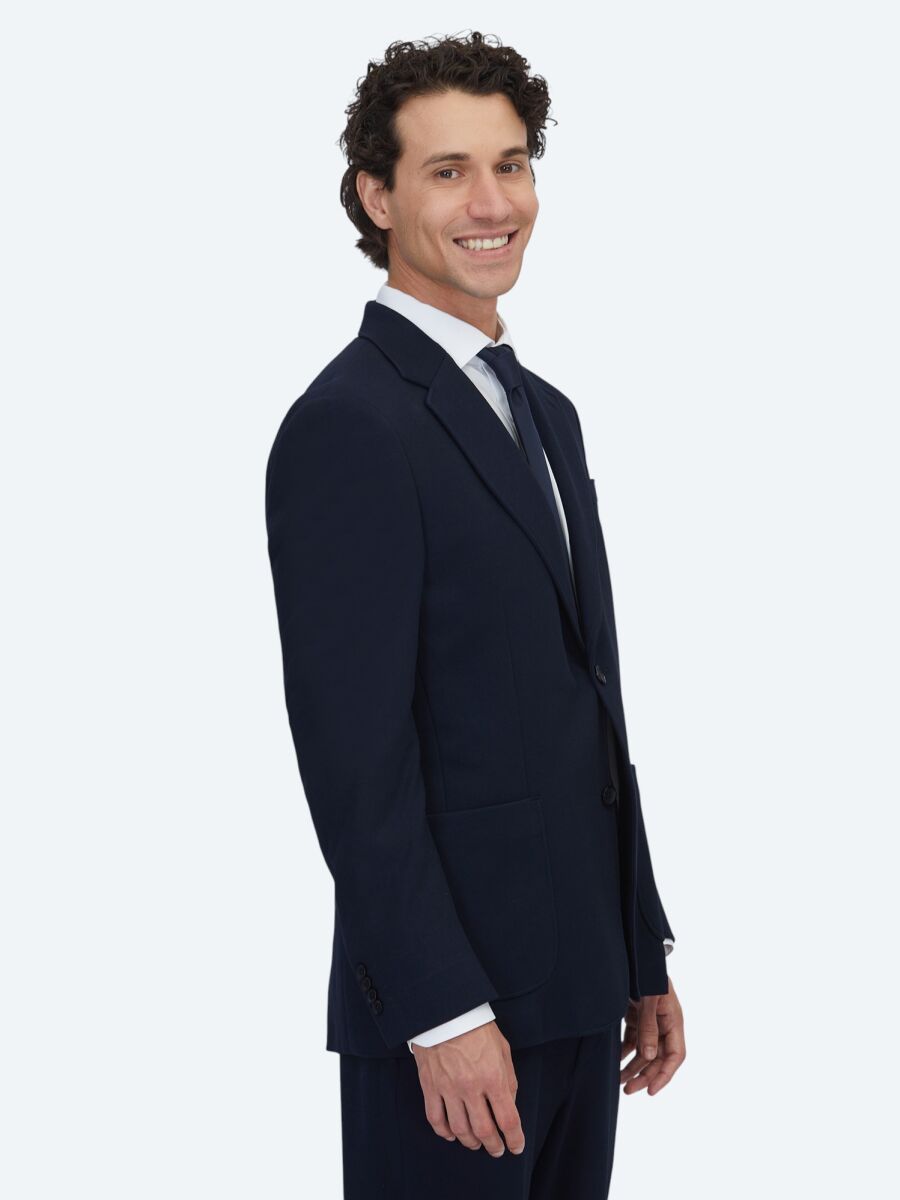 Navy Blue Plain Modern Fit Cotton Blended Suit - 5