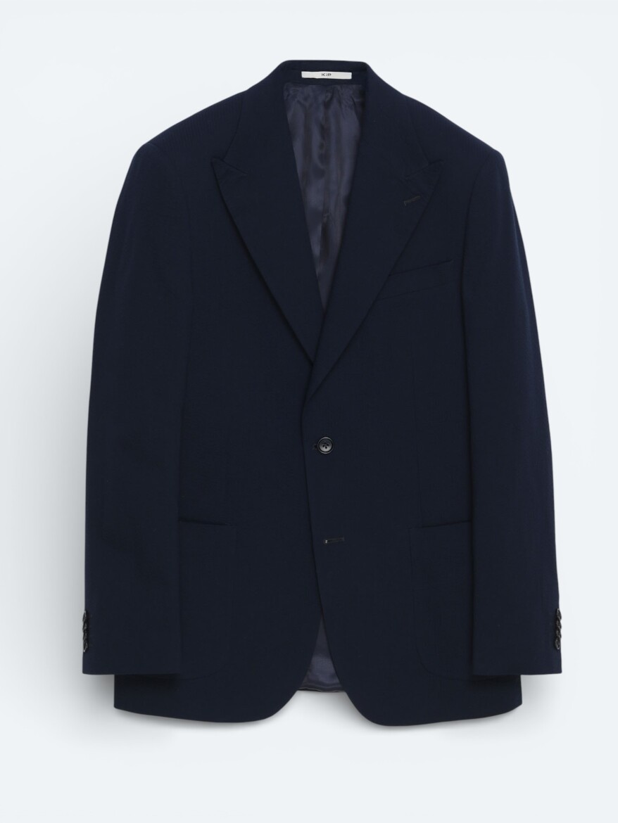 Navy Blue Plain Modern Fit Cotton Blended Suit - 5