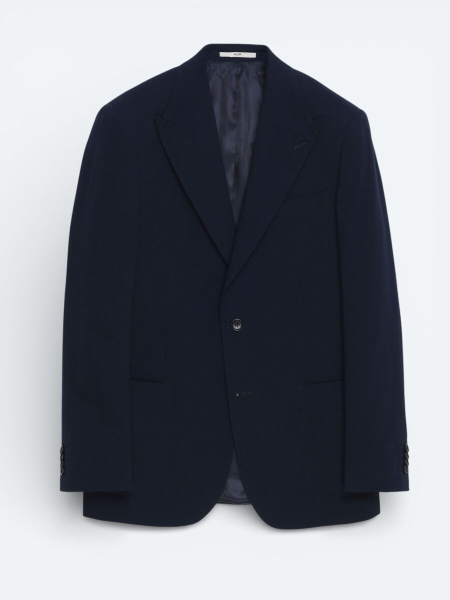 Navy Blue Plain Modern Fit Cotton Blended Suit - 5