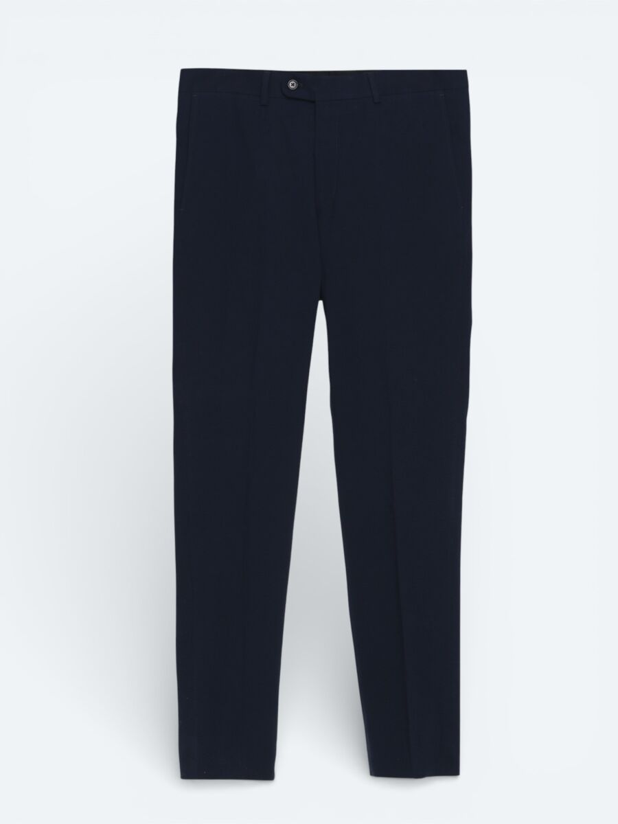 Navy Blue Plain Modern Fit Cotton Blended Suit - 6