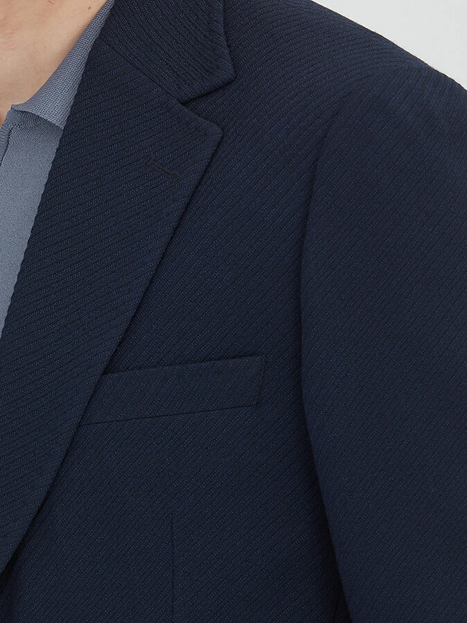 Navy Blue Plain Modern Fit Jacket - 4