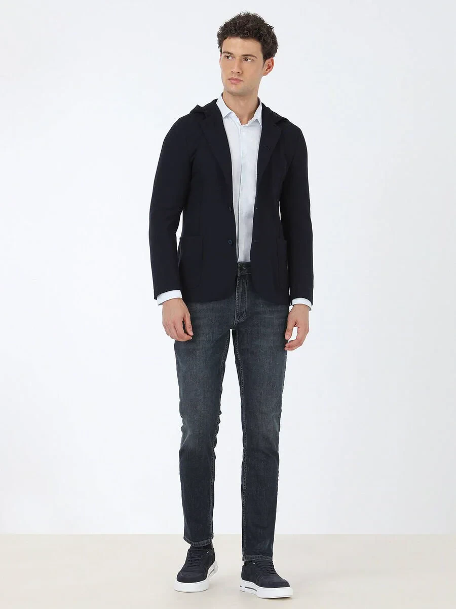 Navy Blue Plain Modern Fit Suit - 2