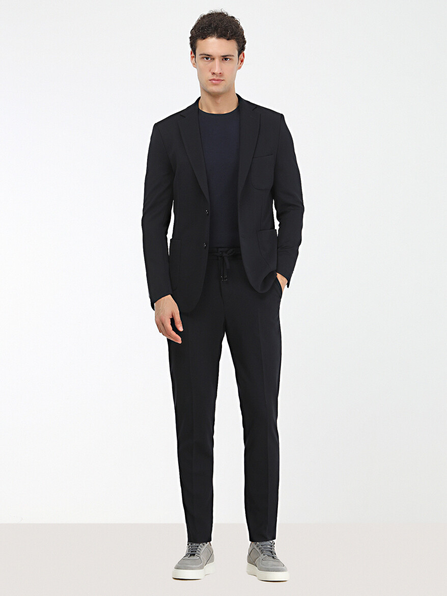 Navy Blue Plain Modern Fit Suit - 2