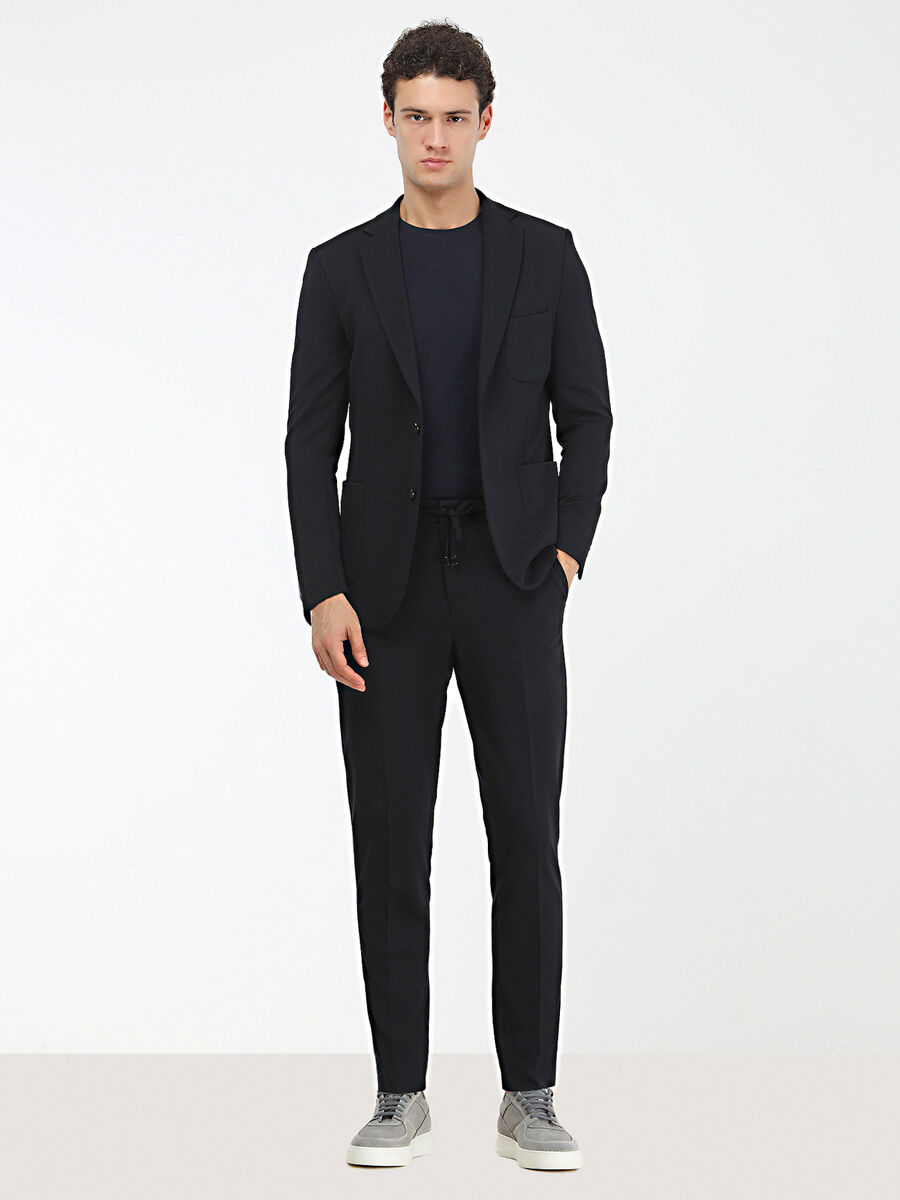 Navy Blue Plain Modern Fit Suit - 2