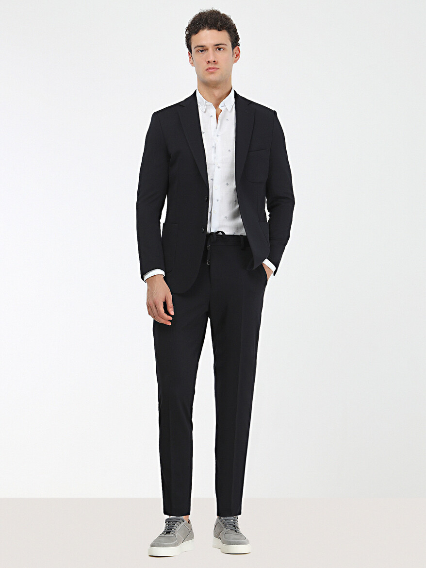 Navy Blue Plain Modern Fit Suit - 3