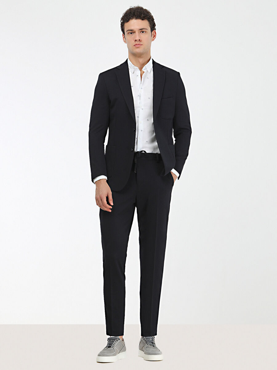 Navy Blue Plain Modern Fit Suit - 3
