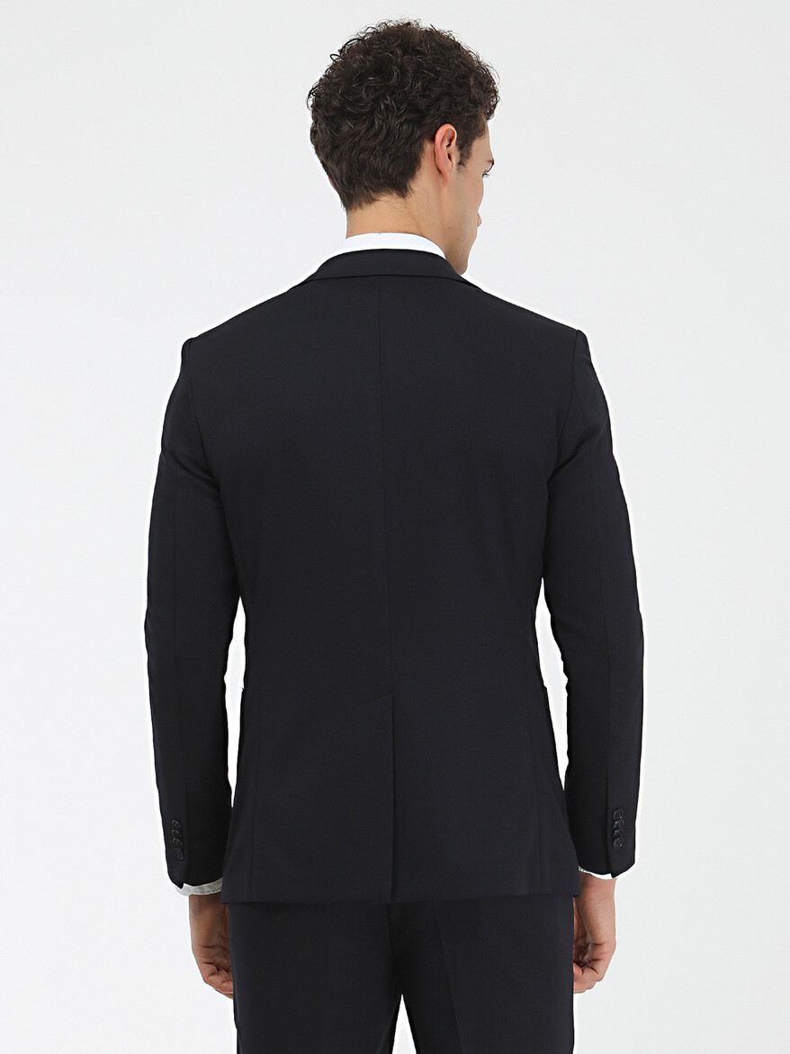 Navy Blue Plain Modern Fit Suit - 7