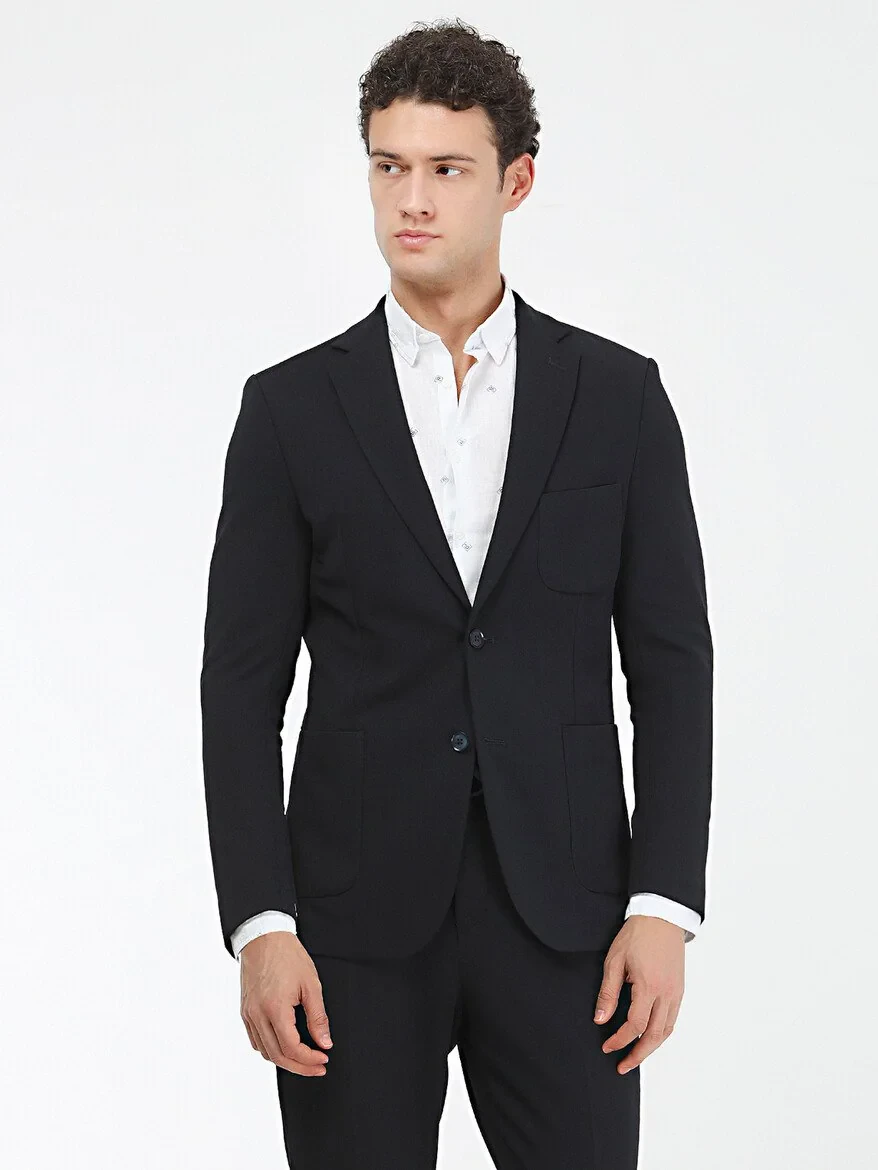 Navy Blue Plain Modern Fit Suit - 1