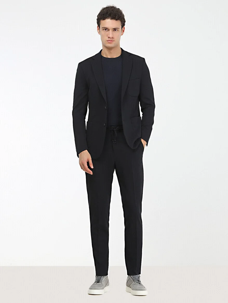 Navy Blue Plain Modern Fit Suit - 2