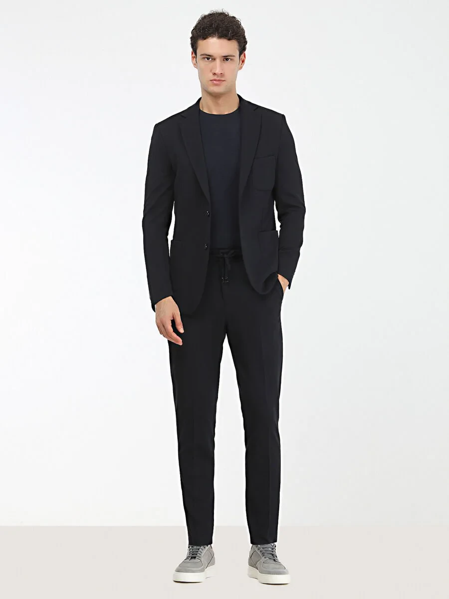 Navy Blue Plain Modern Fit Suit - 2