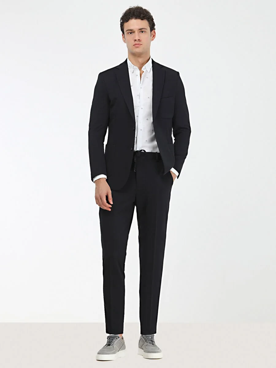 Navy Blue Plain Modern Fit Suit - 3